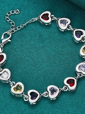NEW 925 Sterling Silver Plated Stainless Steel Heart Bracelet | Multicolor